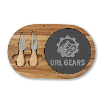 Engraved Acacia Charcuterie Board with Slate Insert & Cheese Knife Set