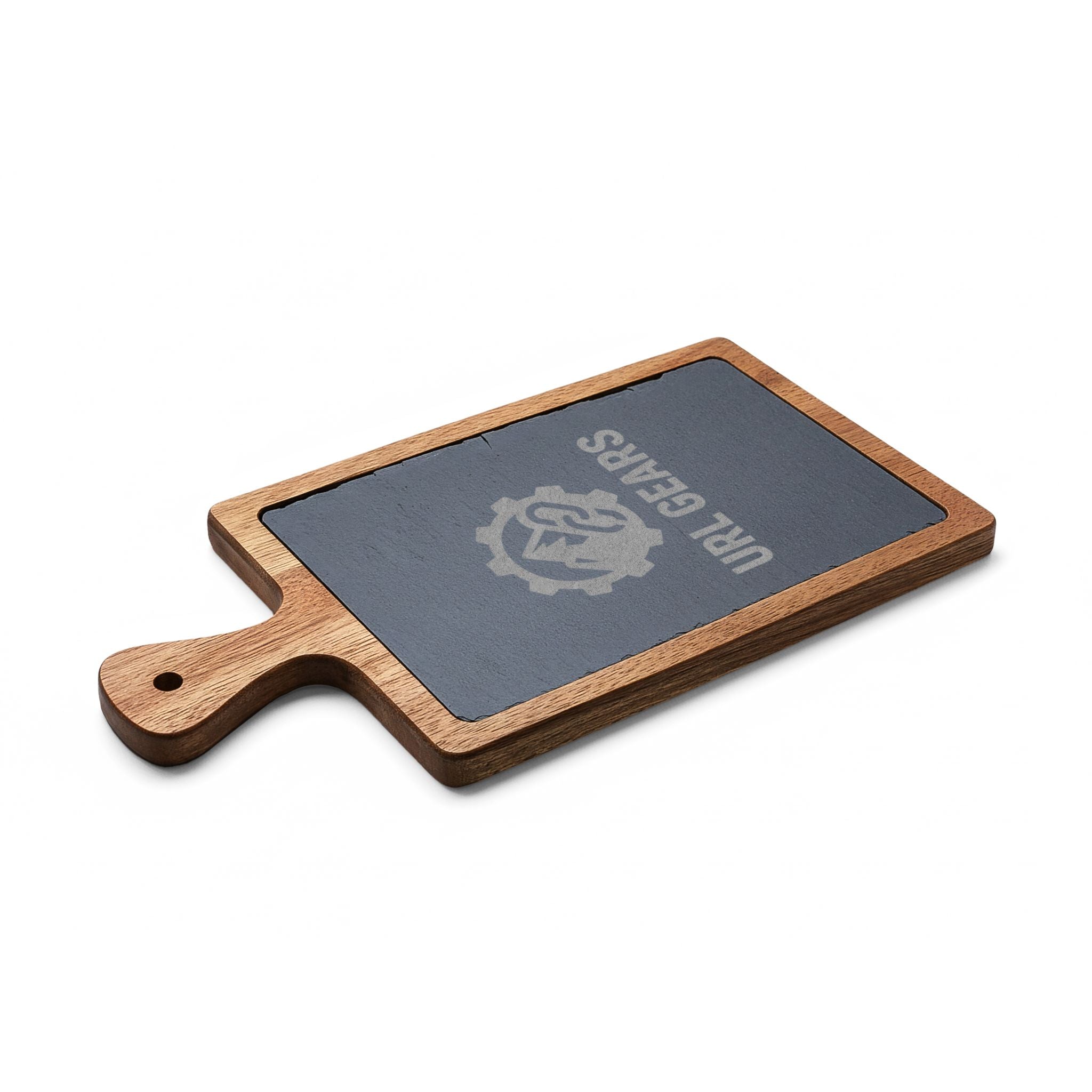 Engraved Acacia Charcuterie Board with Slate Insert & Cheese Knife Set