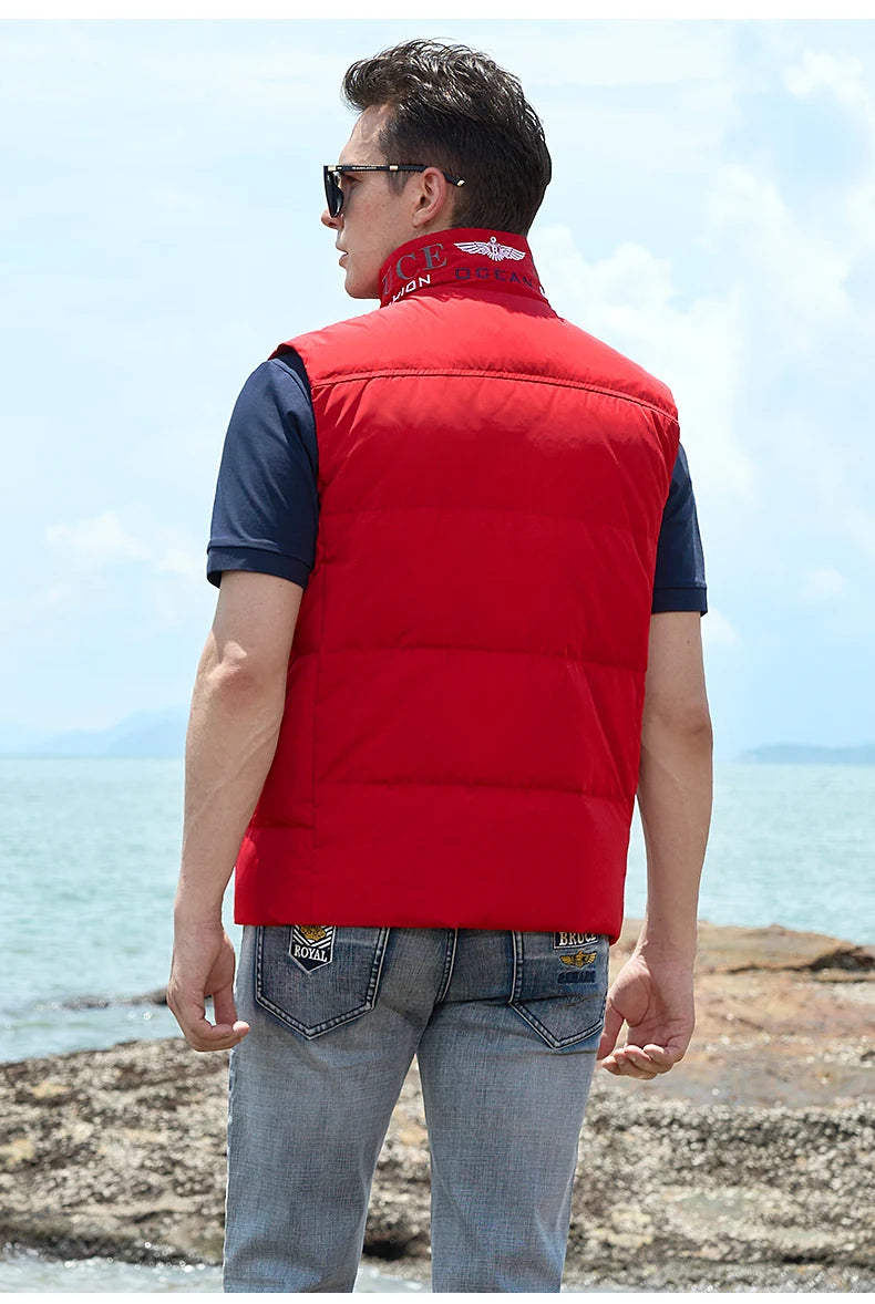 New Winter Down-Feather Men Vest Bruce&Shark 70% Duck Casual Fashion Business Top Embroidery Winter Style Coat Size M TO 3XL