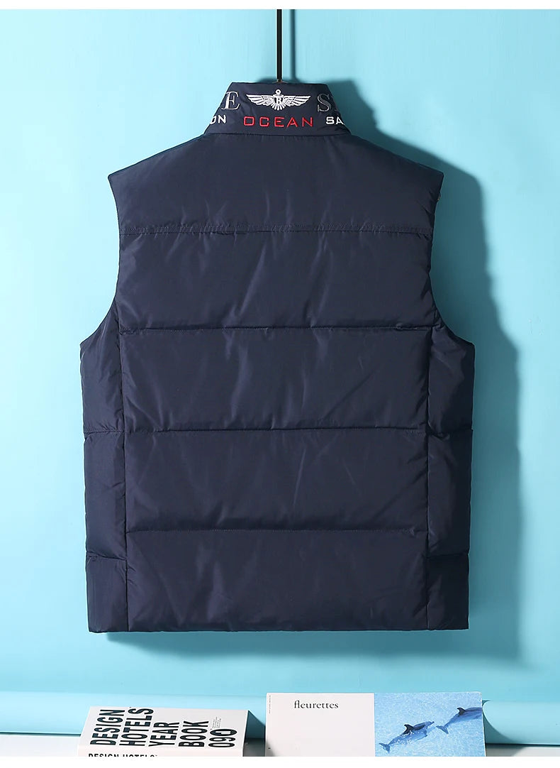 New Winter Down-Feather Men Vest Bruce&Shark 70% Duck Casual Fashion Business Top Embroidery Winter Style Coat Size M TO 3XL