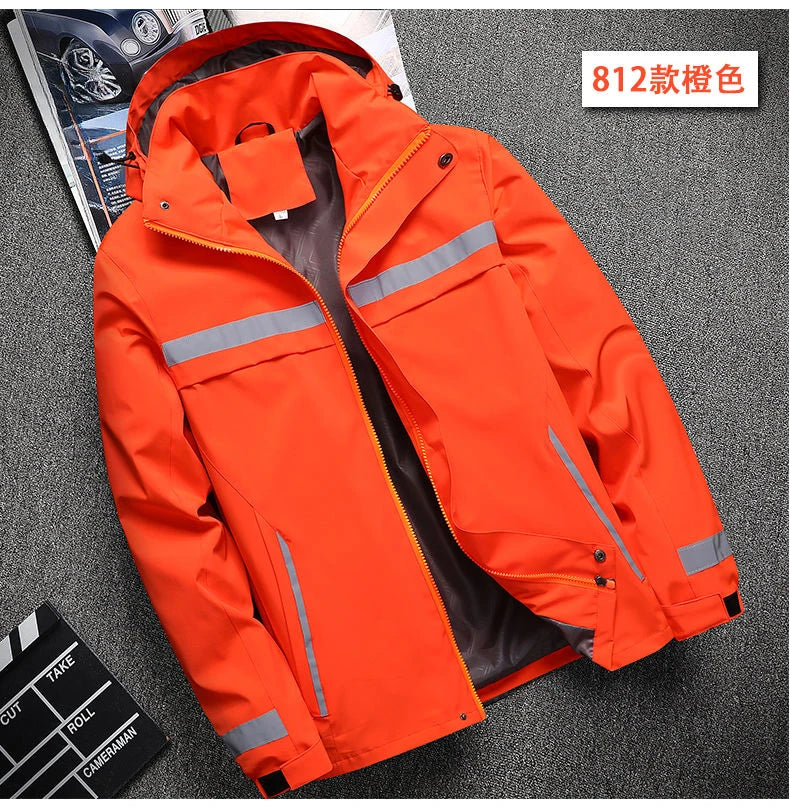 New Men's Jacket Patchwork Fashion Reflective Striped Hooded Coat Outdoor Male Clothing Sports Zipper