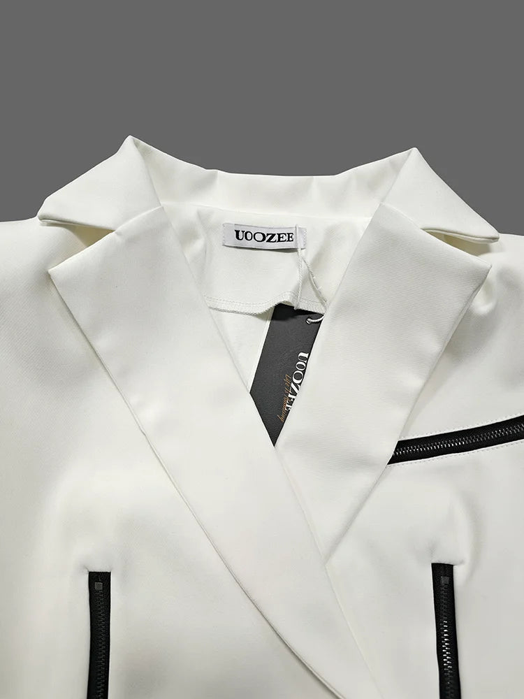 Beautyblue 2025 Summer New V-neck Collar White Suit Blazer Vest Jacket Buttoned Shoulder Pad Zipper Commuter Sleeveless Coat