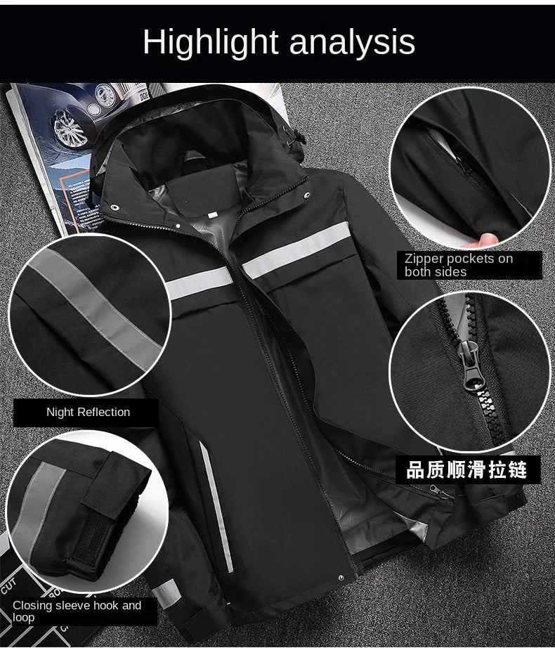 New Men's Jacket Patchwork Fashion Reflective Striped Hooded Coat Outdoor Male Clothing Sports Zipper