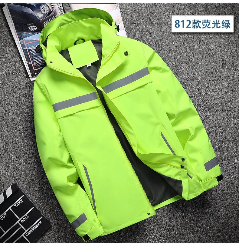 New Men's Jacket Patchwork Fashion Reflective Striped Hooded Coat Outdoor Male Clothing Sports Zipper