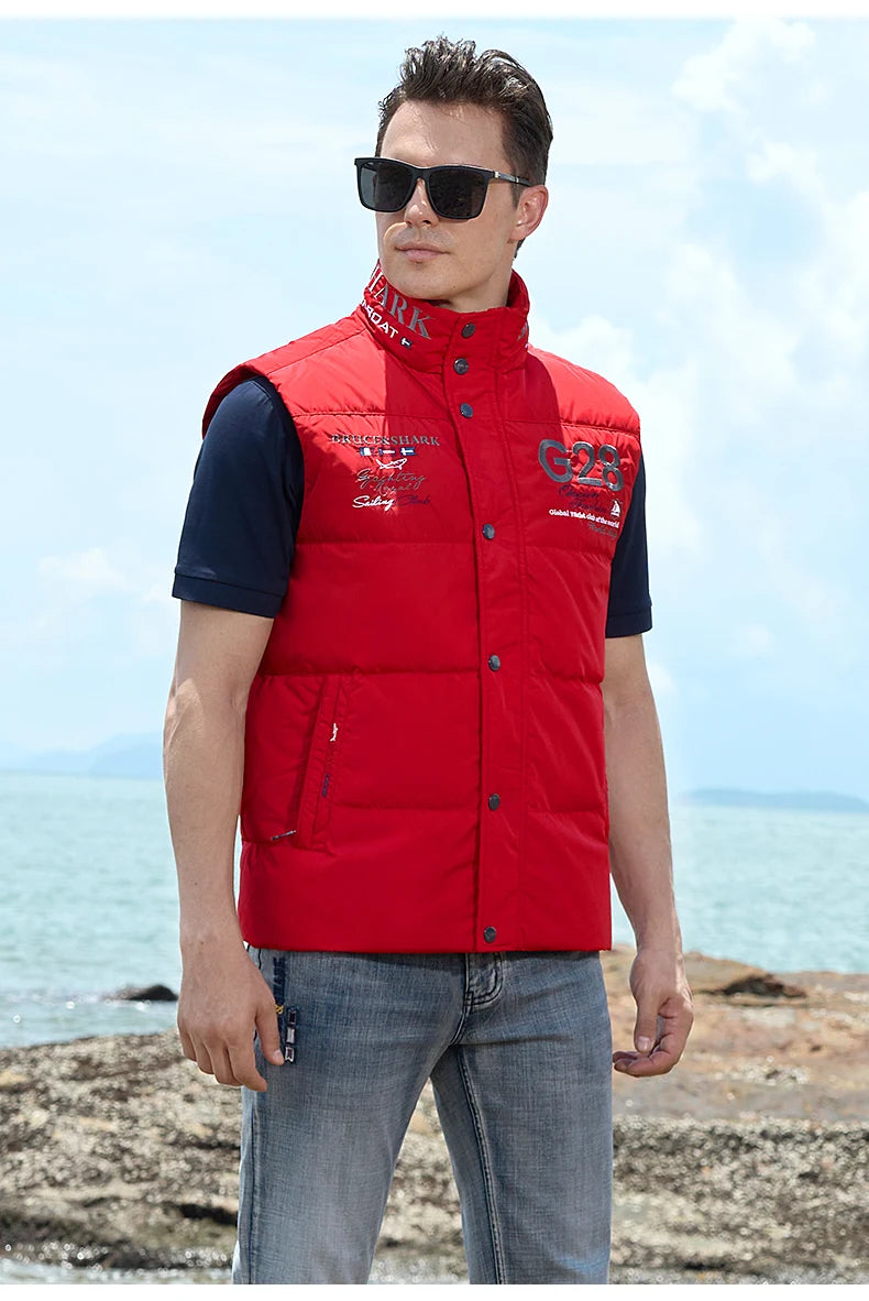 New Winter Down-Feather Men Vest Bruce&Shark 70% Duck Casual Fashion Business Top Embroidery Winter Style Coat Size M TO 3XL