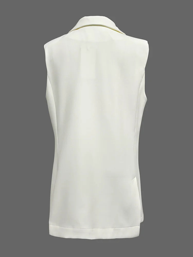 Beautyblue 2025 Summer New V-neck Collar White Suit Blazer Vest Jacket Buttoned Shoulder Pad Zipper Commuter Sleeveless Coat