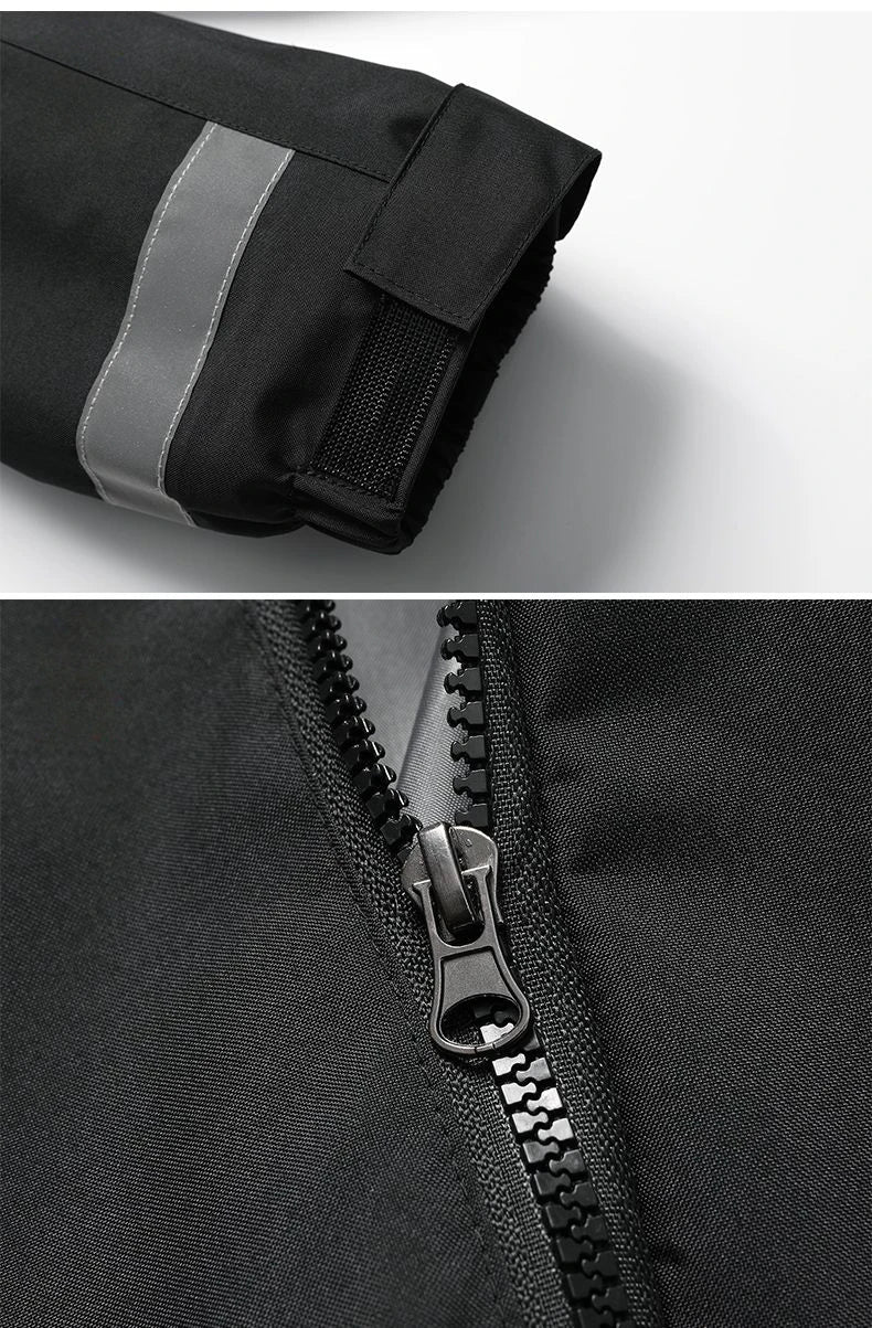 New Men's Jacket Patchwork Fashion Reflective Striped Hooded Coat Outdoor Male Clothing Sports Zipper