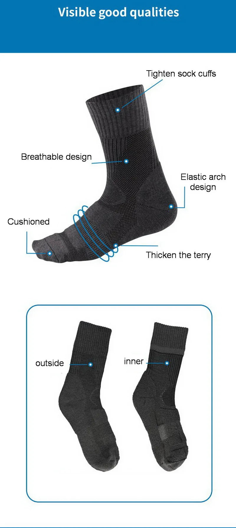 1 Pair Merino Wool Sock Winter Sock For Men Women Thick Mountaineering Hiking Sock Camping Thermal Sock Warm Sports Sock