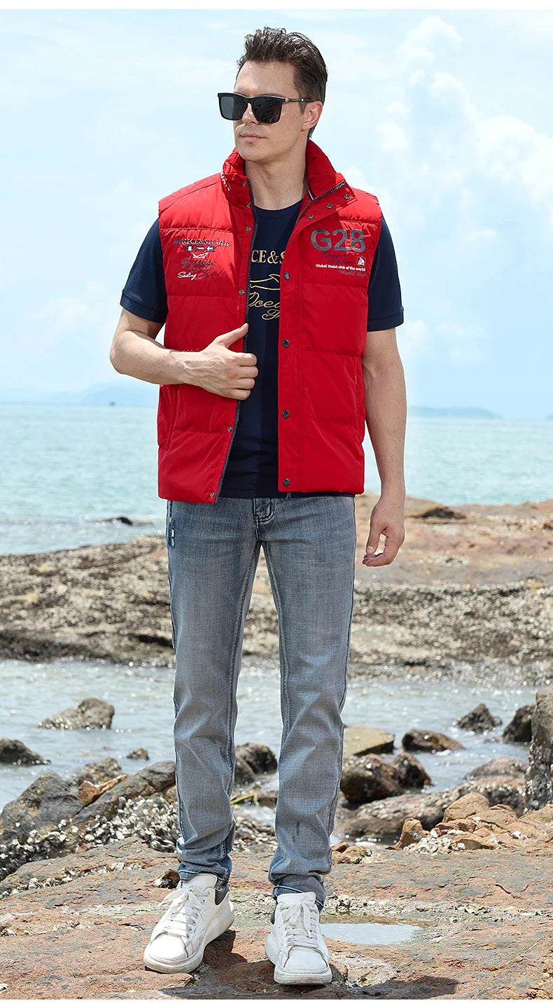 New Winter Down-Feather Men Vest Bruce&Shark 70% Duck Casual Fashion Business Top Embroidery Winter Style Coat Size M TO 3XL