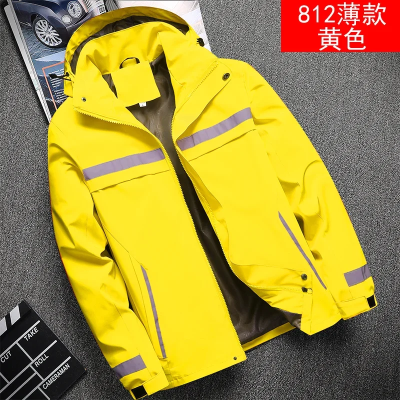 New Men's Jacket Patchwork Fashion Reflective Striped Hooded Coat Outdoor Male Clothing Sports Zipper