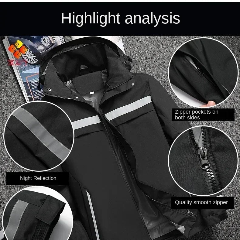 New Men's Jacket Patchwork Fashion Reflective Striped Hooded Coat Outdoor Male Clothing Sports Zipper