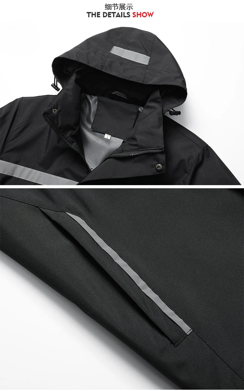 New Men's Jacket Patchwork Fashion Reflective Striped Hooded Coat Outdoor Male Clothing Sports Zipper
